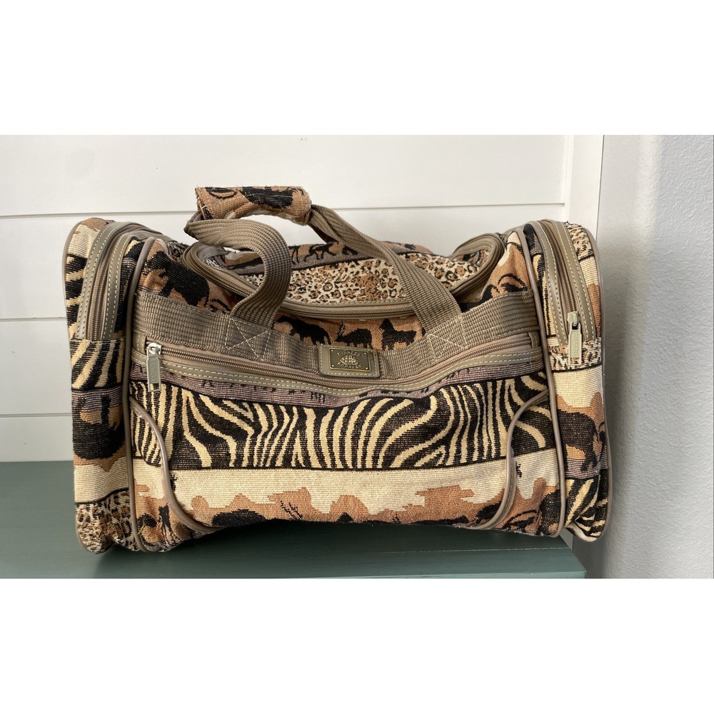 Pioneer Express Africa Safari Tapestry Weekender Travel Duffel Bag Tan 19"